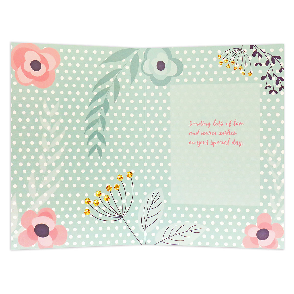 Connections from Hallmark Birthday Card For Mum - Love & Wishes, inside view showing floral illustrations and heartfelt message.