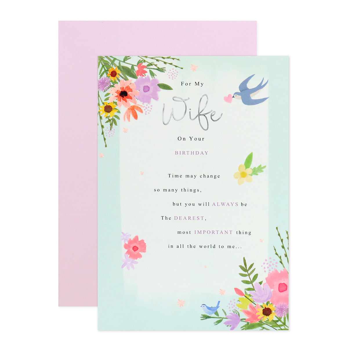 Connections from Hallmark Birthday Card For Wife - Most Important Thing, floral design with embossed lettering, flat lay view