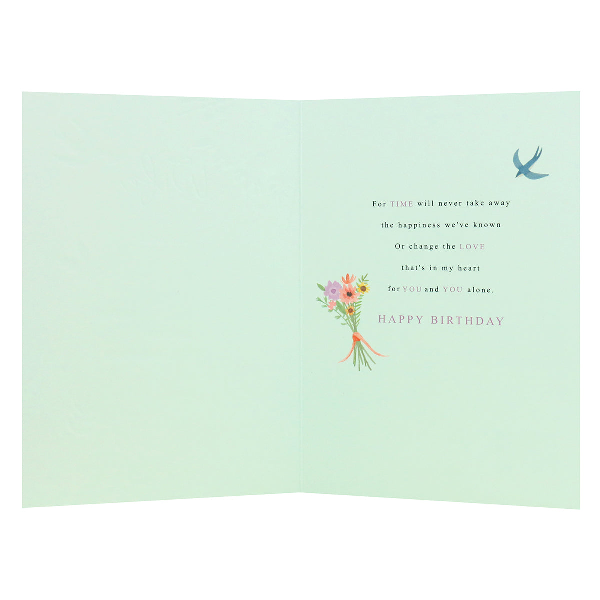 Connections from Hallmark Birthday Card For Wife - Most Important Thing, open design with pastel green background and floral illustration, interior message.