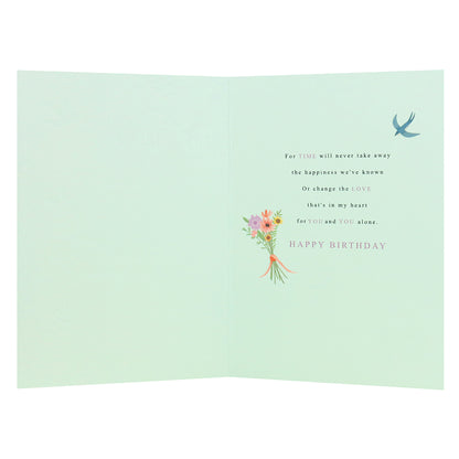 Connections from Hallmark Birthday Card For Wife - Most Important Thing, open design with pastel green background and floral illustration, interior message.