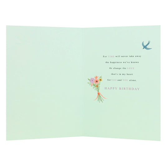 Connections from Hallmark Birthday Card For Wife - Most Important Thing, open design with pastel green background and floral illustration, interior message.