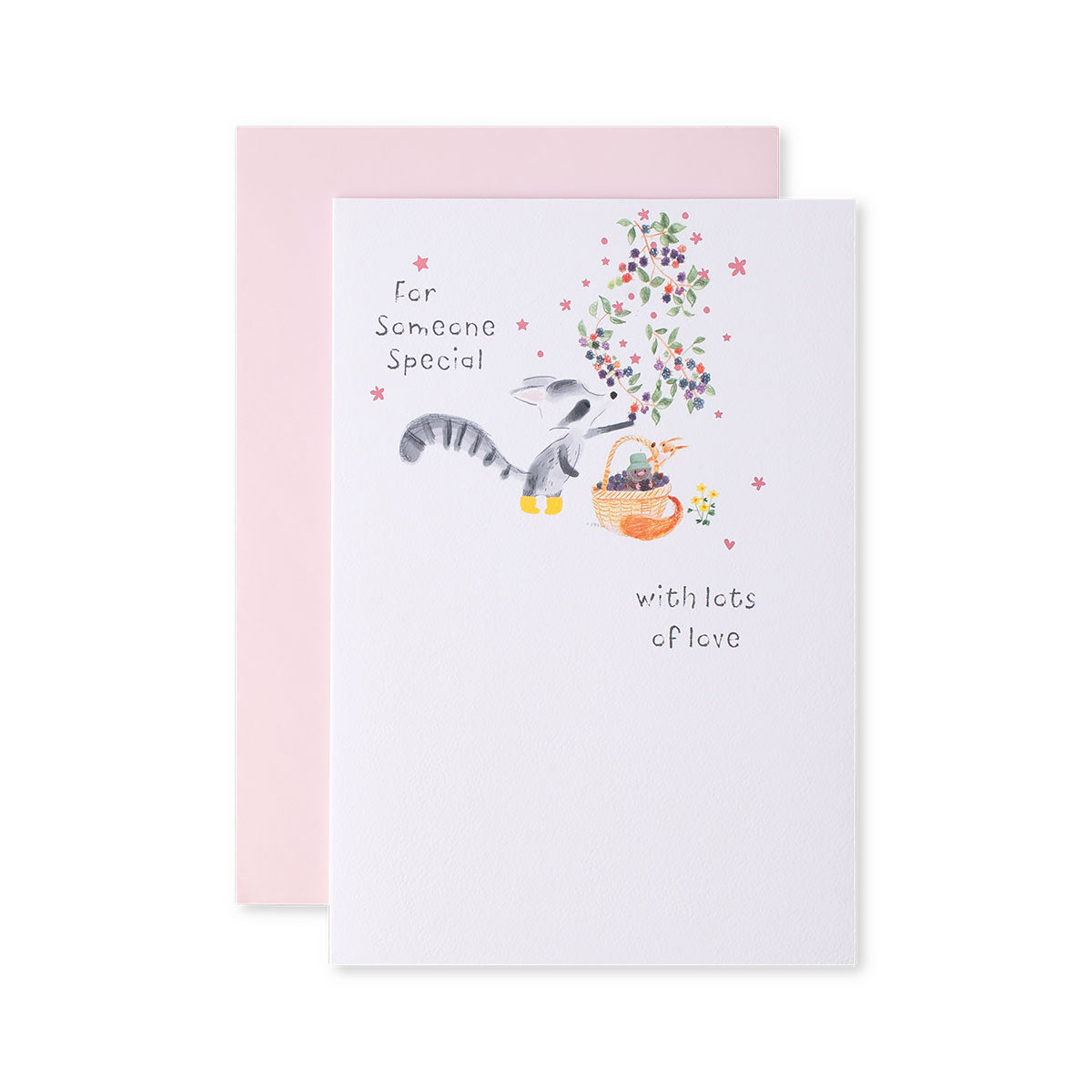 Hallmark Mother's Day Card - Someone Special featuring a racoon illustration with pink accents and heartfelt message.