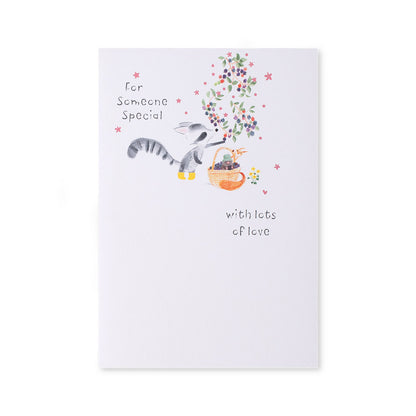 Hallmark Mother's Day Card - Someone Special, illustrated card featuring a cute racoon and floral accents, front view design.