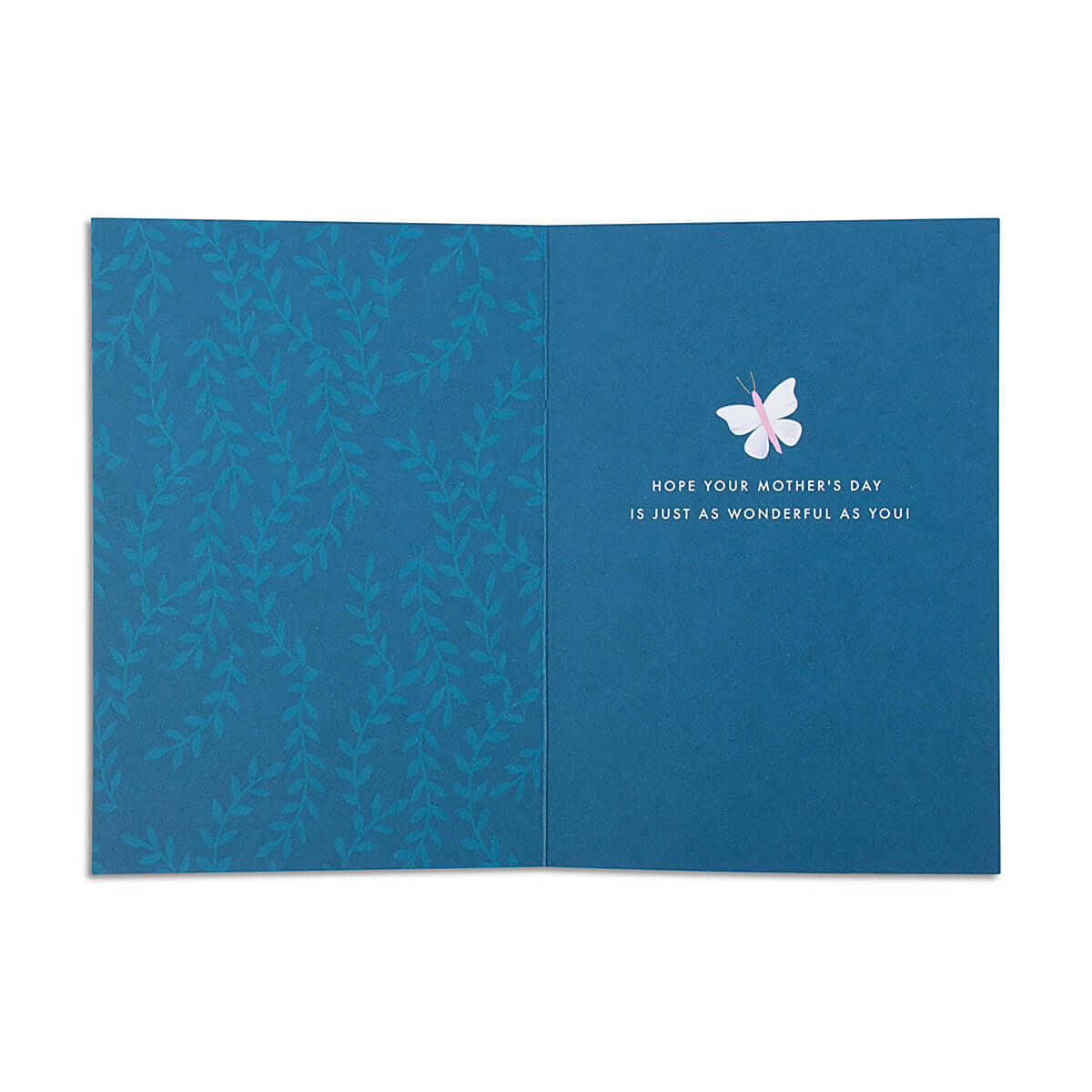 Hallmark Mother's Day Card - To My Mother, inside view with butterfly design and heartfelt message on blue background.