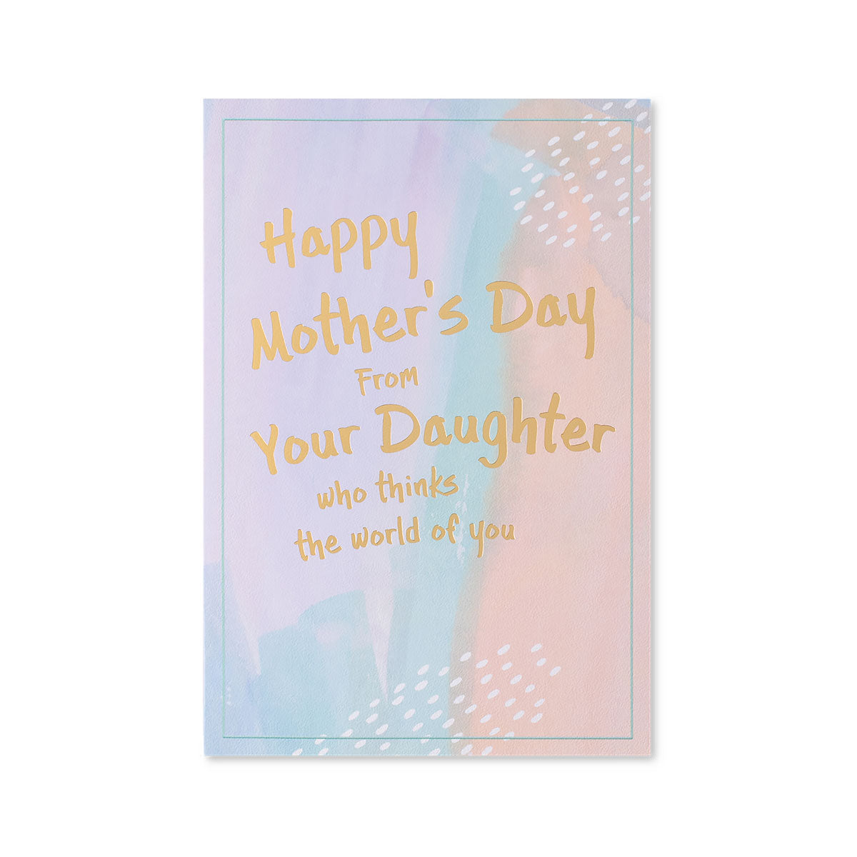 Hallmark Mother's Day Card - Watercolour From Your Daughter with pastel colours and gold foiled lettering in a flat lay view.