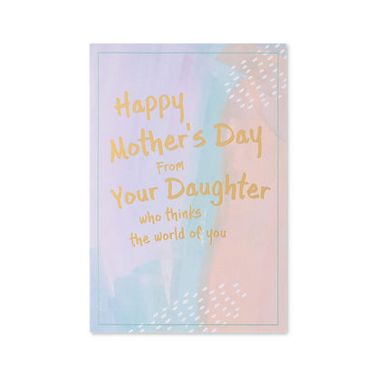 Hallmark Mother's Day Card - Watercolour From Your Daughter with pastel colours and gold foiled lettering in a flat lay view.