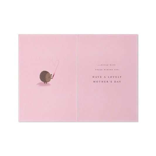 Hallmark Mother's Day Card - From Both Of Us featuring a hedgehog illustration inside with pink accents and heartfelt message.