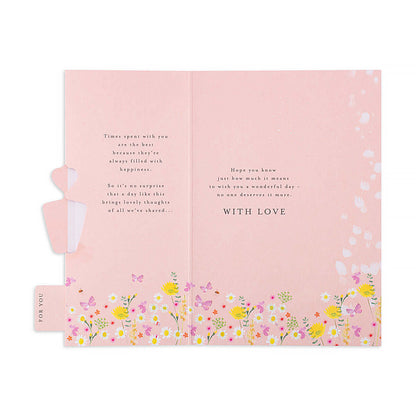 Hallmark Mother's Day Card with removable bookmark - Happy Wishes on Mother's Day, With Love, featuring pastel floral design and heartfelt message inside.