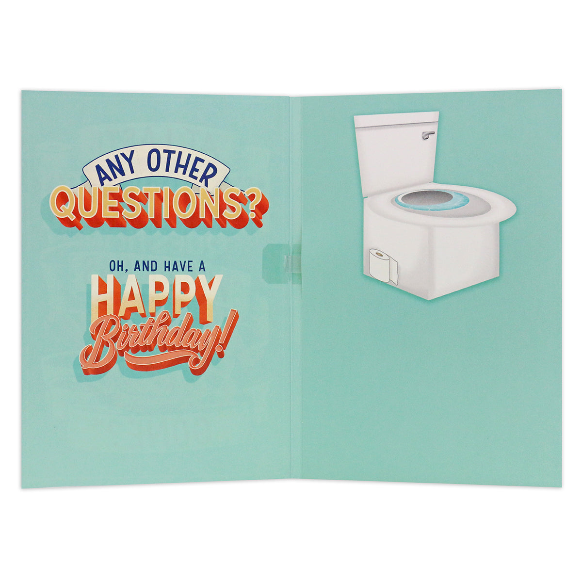 Hallmark Interactive Sound Card - Flushing Toilet, inside card design with toilet illustration and humorous birthday message.