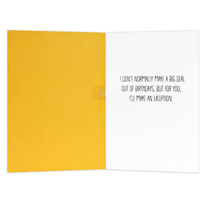 Hallmark Interactive Sound Card - Celebrating Cat, inside view, features a yellow background and birthday message in black text.