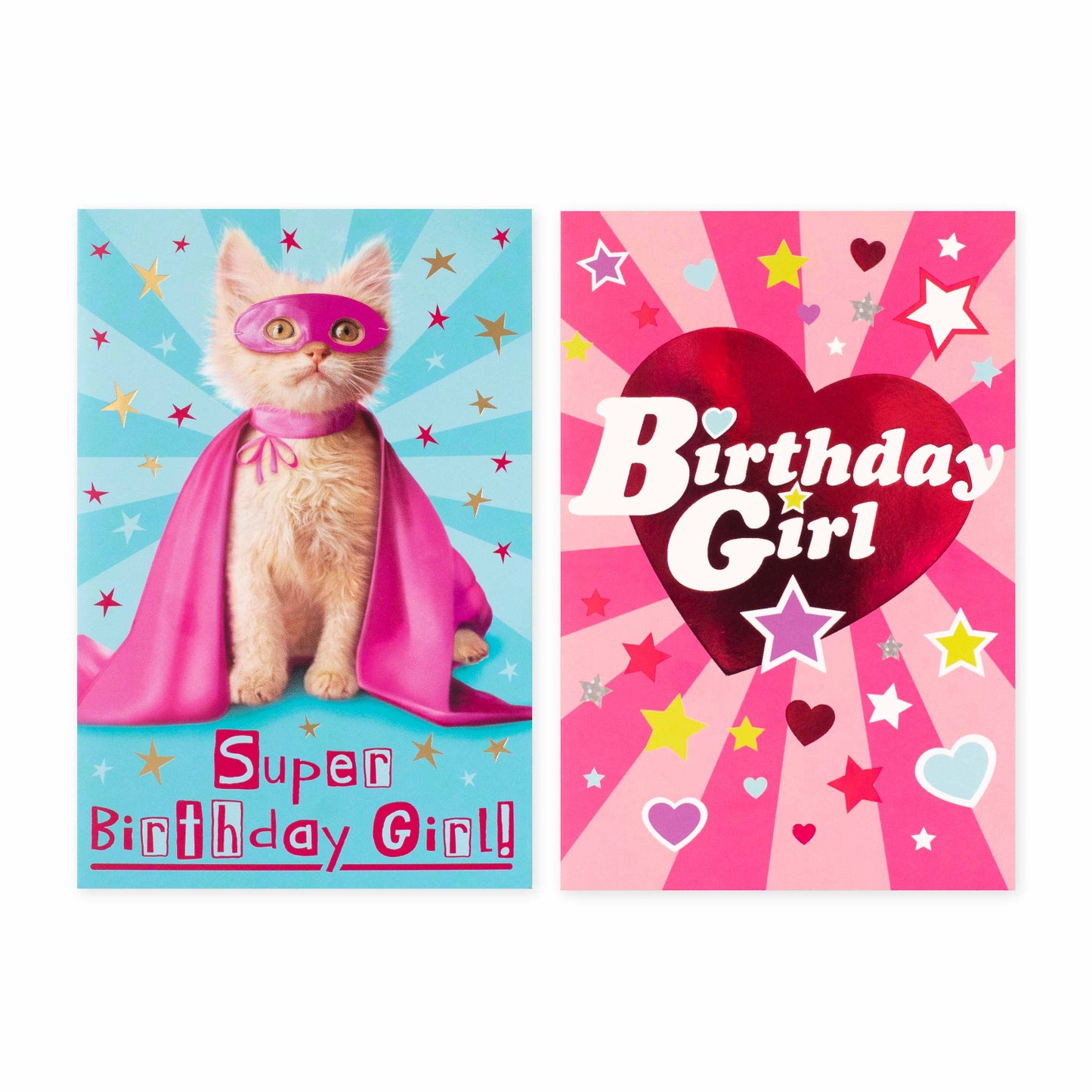 Hallmark Multipack of 12 Birthday Cards - 2 designs, Super Cat and Birthday Girl