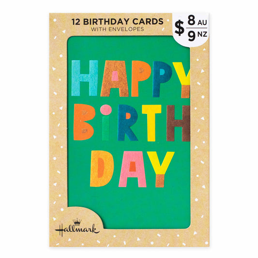 Hallmark Multipack of 12 Birthday Cards - 2 designs, Bright Happy Birthday and Smiley Balloons