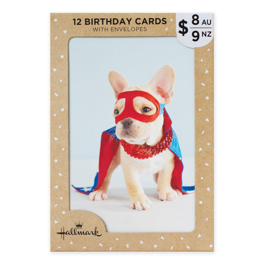 Hallmark Multipack of 12 Birthday Cards - 2 designs, Super Dog and Happy Birthday