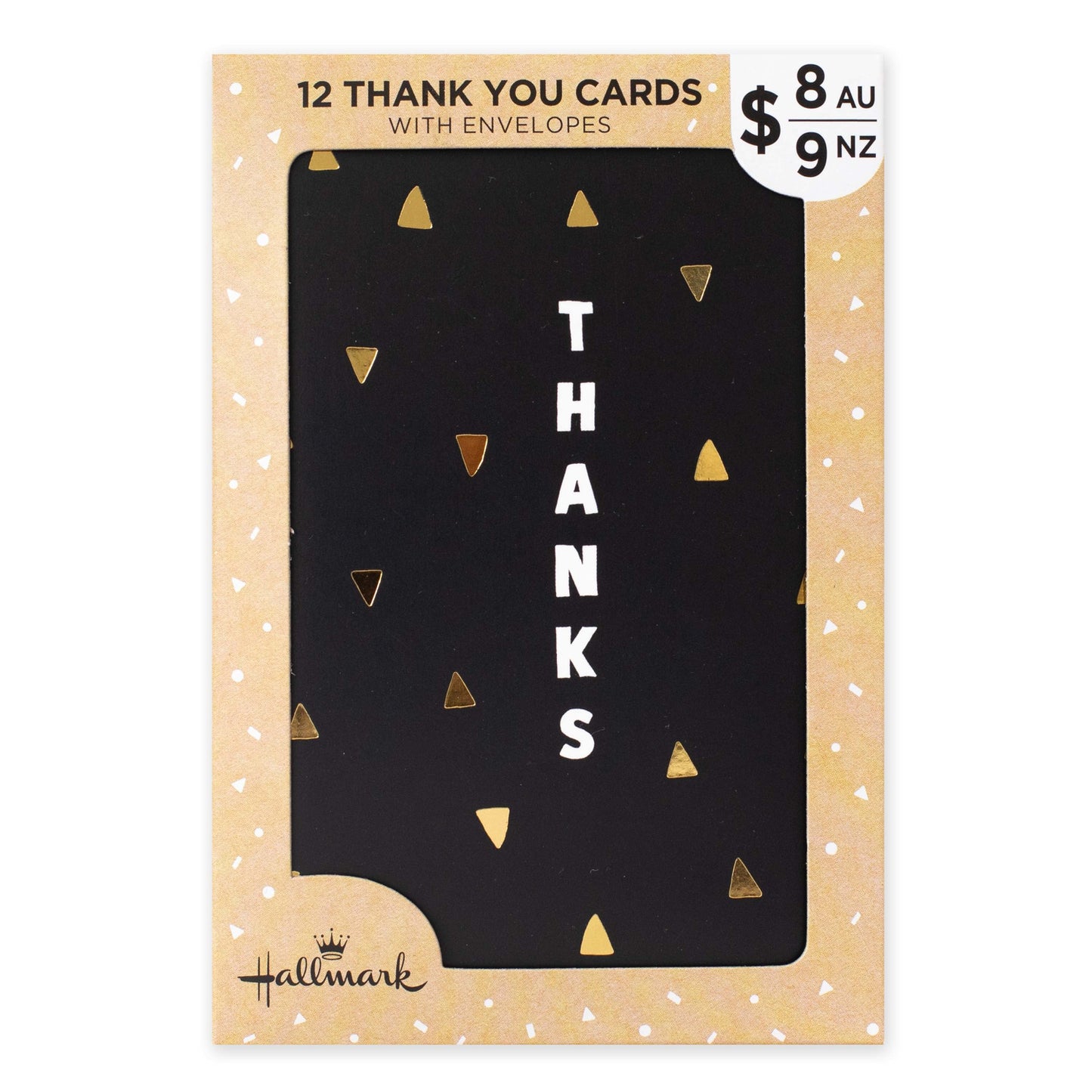 Hallmark Multipack of 12 Thank You Cards - 2 designs, Gold Triangles Thanks