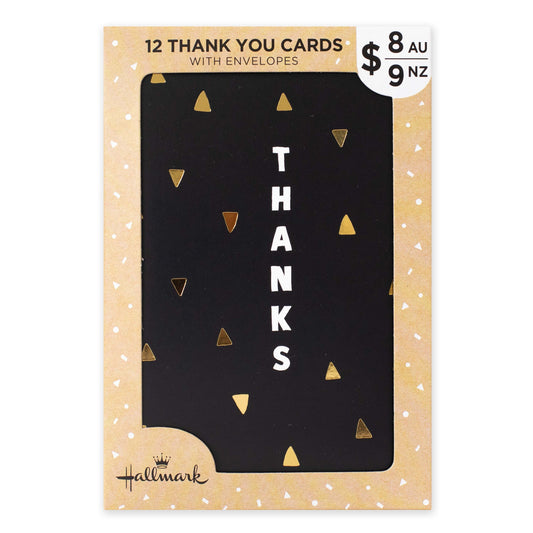 Hallmark Multipack of 12 Thank You Cards - 2 designs, Gold Triangles Thanks