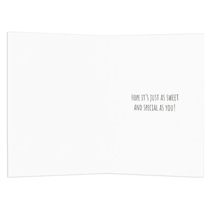 Connections from Hallmark 1st Birthday Card - Peter Rabbit How Lovely inside view with text 'Hope it's just as sweet and special as you!'. 