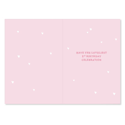 Connections from Hallmark Age 1 Birthday Card - Winnie the Pooh Birthday Girl, inside view with pink card showing sweet heart design and greeting.