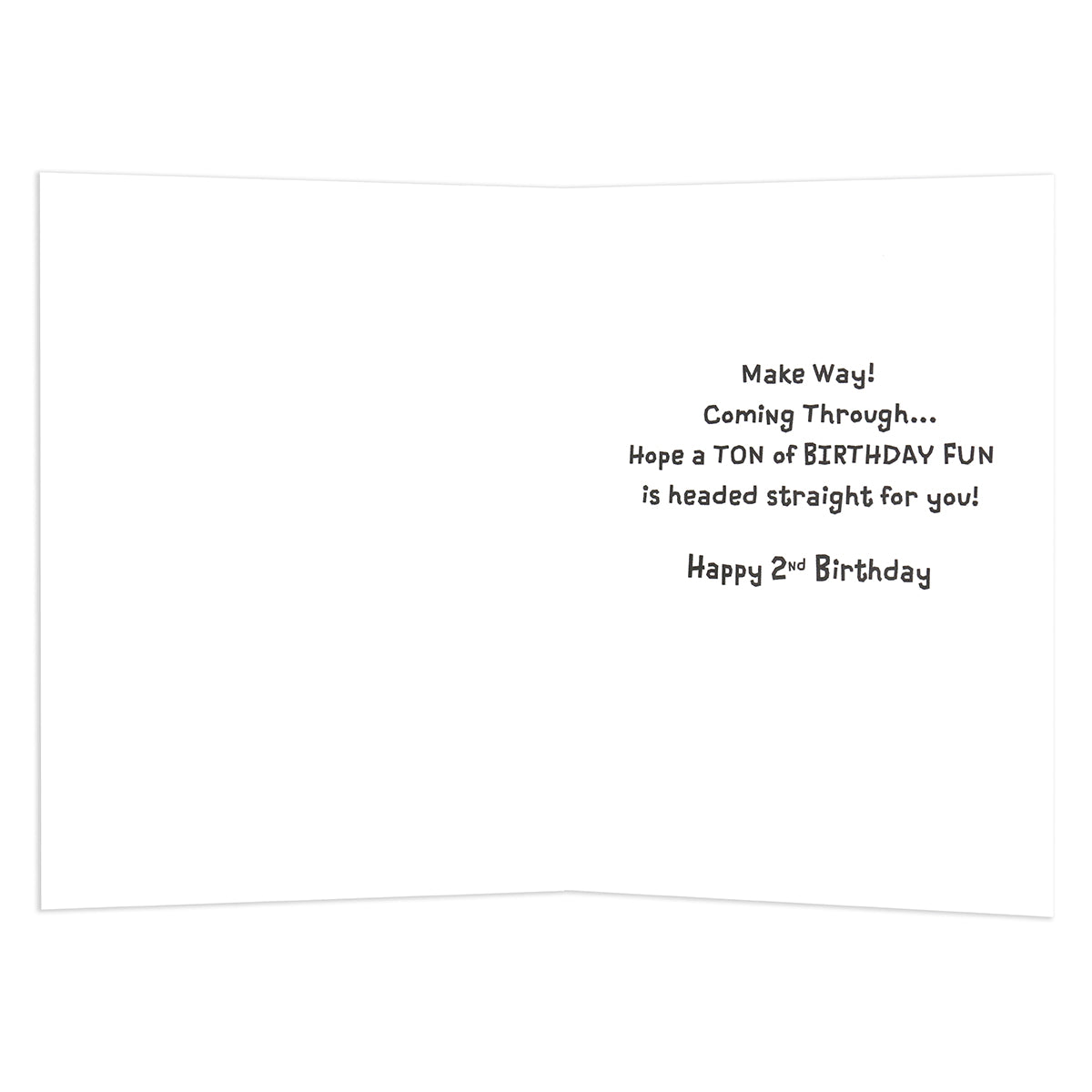 Connections from Hallmark 2nd Birthday Card - Digger, interior design, message text, white background, A5 size, flat lay