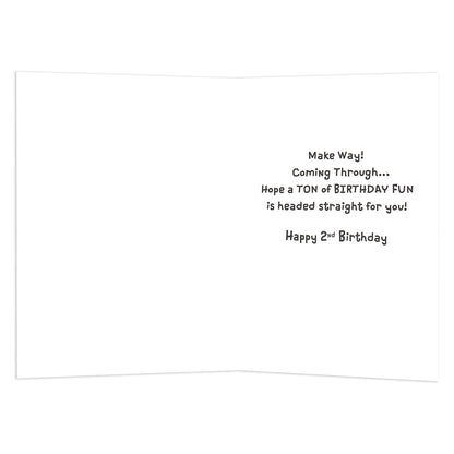 Connections from Hallmark 2nd Birthday Card - Digger, interior design, message text, white background, A5 size, flat lay