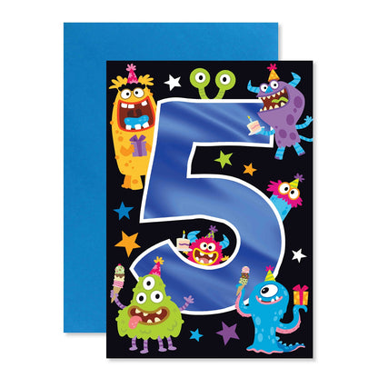 Connections from Hallmark Age 5 Birthday Card - Friendly Monsters