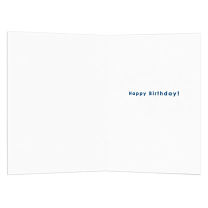 Connections from Hallmark Birthday Card - Eat, Sleep, Game, Repeat, inside view showing blue text 'Happy Birthday!' on white paper.