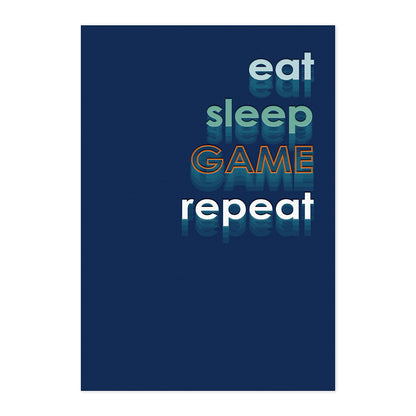 Connections from Hallmark Birthday Card - Eat, Sleep, Game, Repeat with navy blue background and bold text design.
