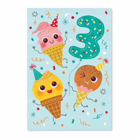 Connections from Hallmark Age 3 Birthday Card - Smiley Ice Creams