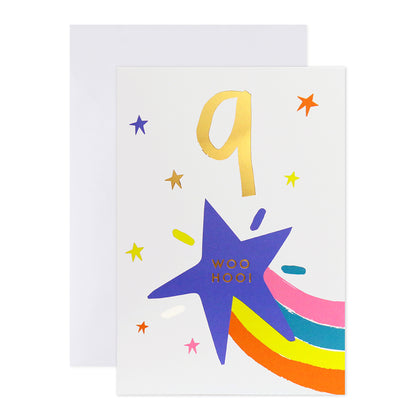 Connections from Hallmark 9th Birthday Card - Rainbow & Stars in bright colours, featuring gold foil number 9 and star detail.
