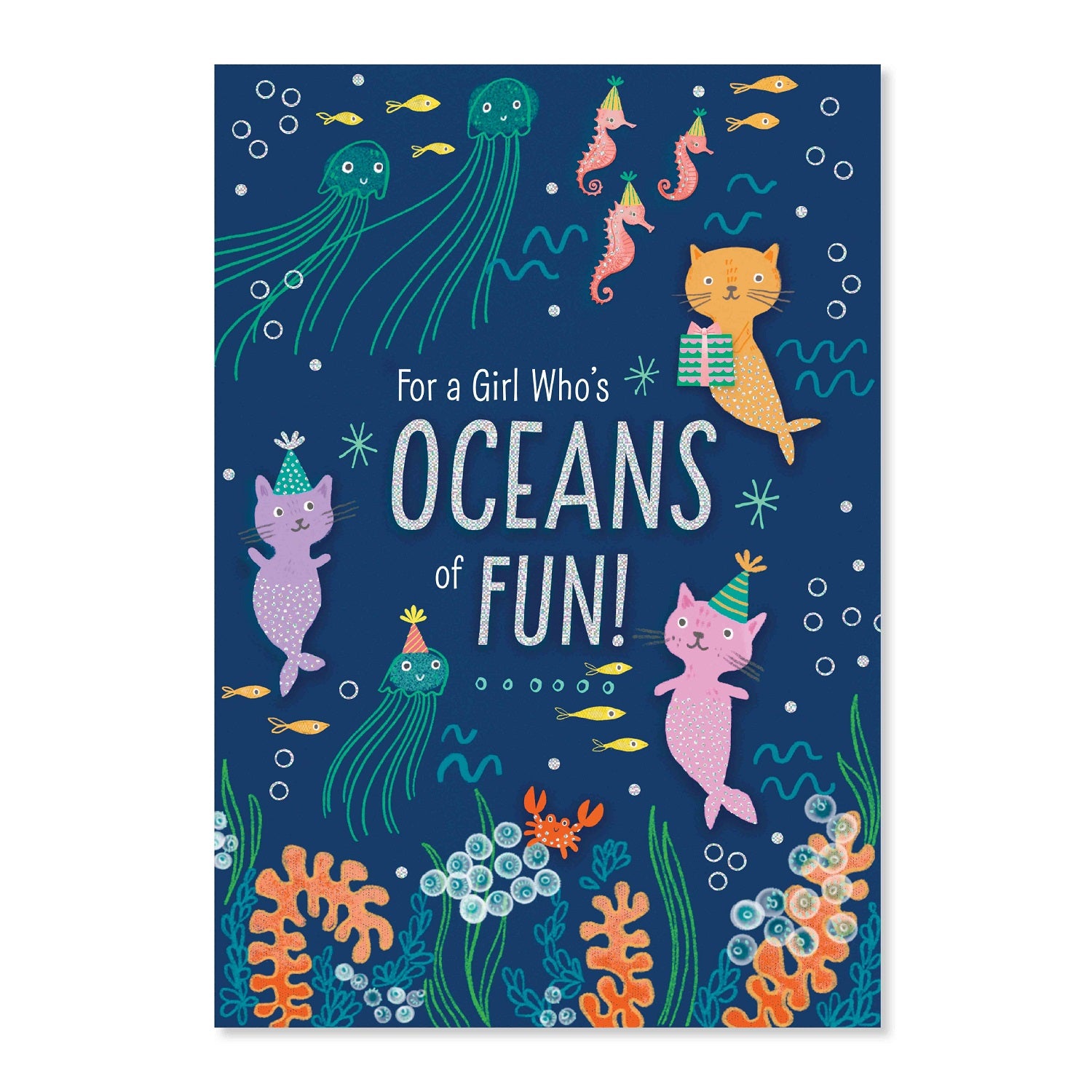 Connections from Hallmark Birthday Card - For a girl who's oceans of fun! features colourful sea creatures and vibrant design.