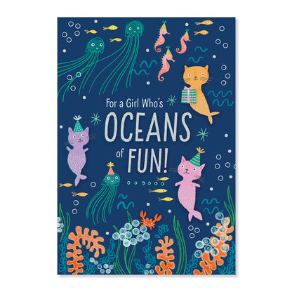 Connections from Hallmark Birthday Card - For a girl who's oceans of fun! features colourful sea creatures and vibrant design.