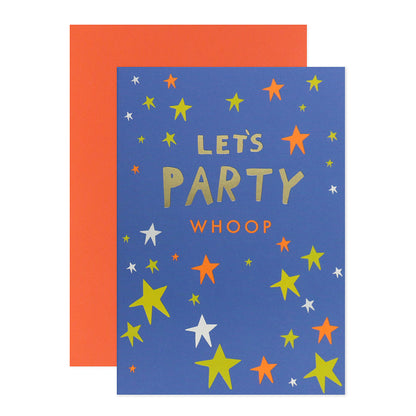 Connections from Hallmark Birthday Card - Neon Let's Party with neon stars design and orange envelope, 11.9 cm x 17.3 cm.