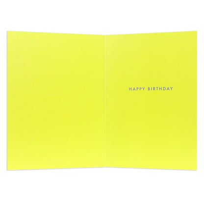 Connections from Hallmark Birthday Card - Neon Let's Party, open view, featuring bright yellow interior with embossed 'Happy Birthday' message.