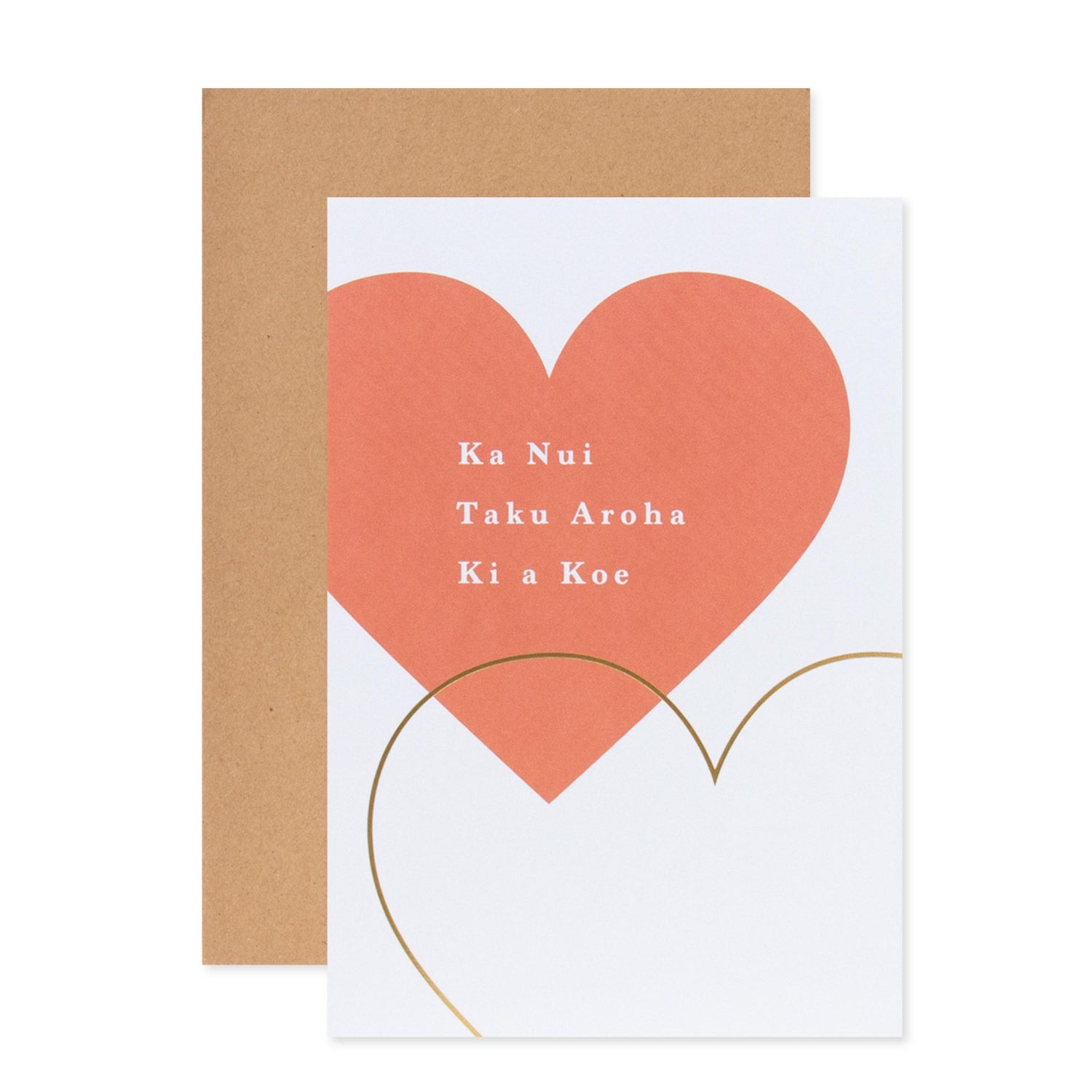 Hallmark Māori Card - I Love You So Much featuring a coral heart design with handwritten text, paired with a kraft envelope.