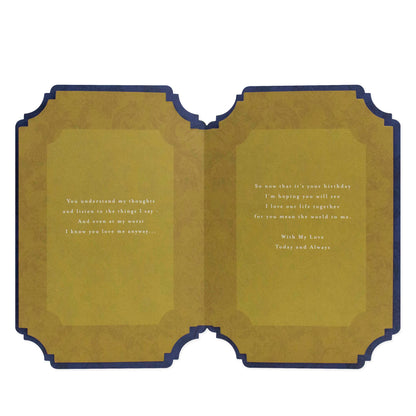 Celebrate your husband with this stunning card from Hallmark, featuring a gold and navy design with heartfelt birthday message.