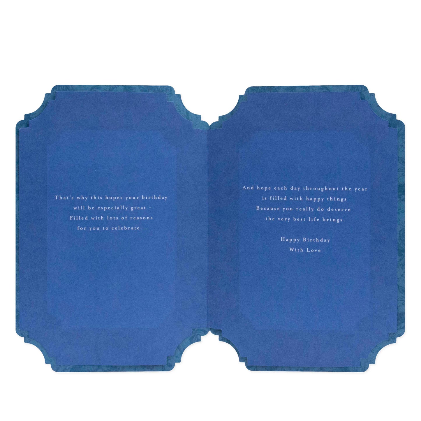 Hallmark Son Birthday Card - For a lovely Son, interior design in blue with heartfelt birthday message on textured paper.