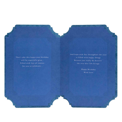 Hallmark Son Birthday Card - For a lovely Son, interior design in blue with heartfelt birthday message on textured paper.
