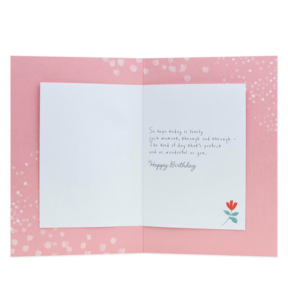 Hallmark Grandma Birthday Card - With love, Grandma On Your Birthday, open view, pink interior with floral design and birthday message
