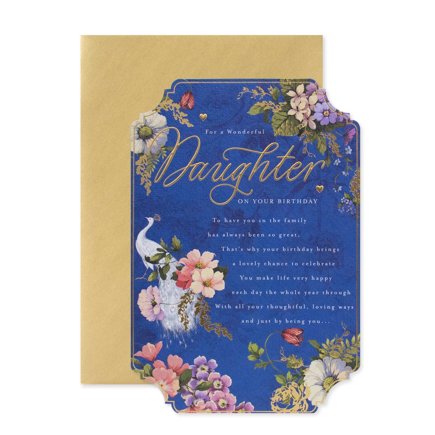 Celebrate your wonderful daughter with this stunning card from Hallmark featuring gold foil, floral design, and cream textured stock.