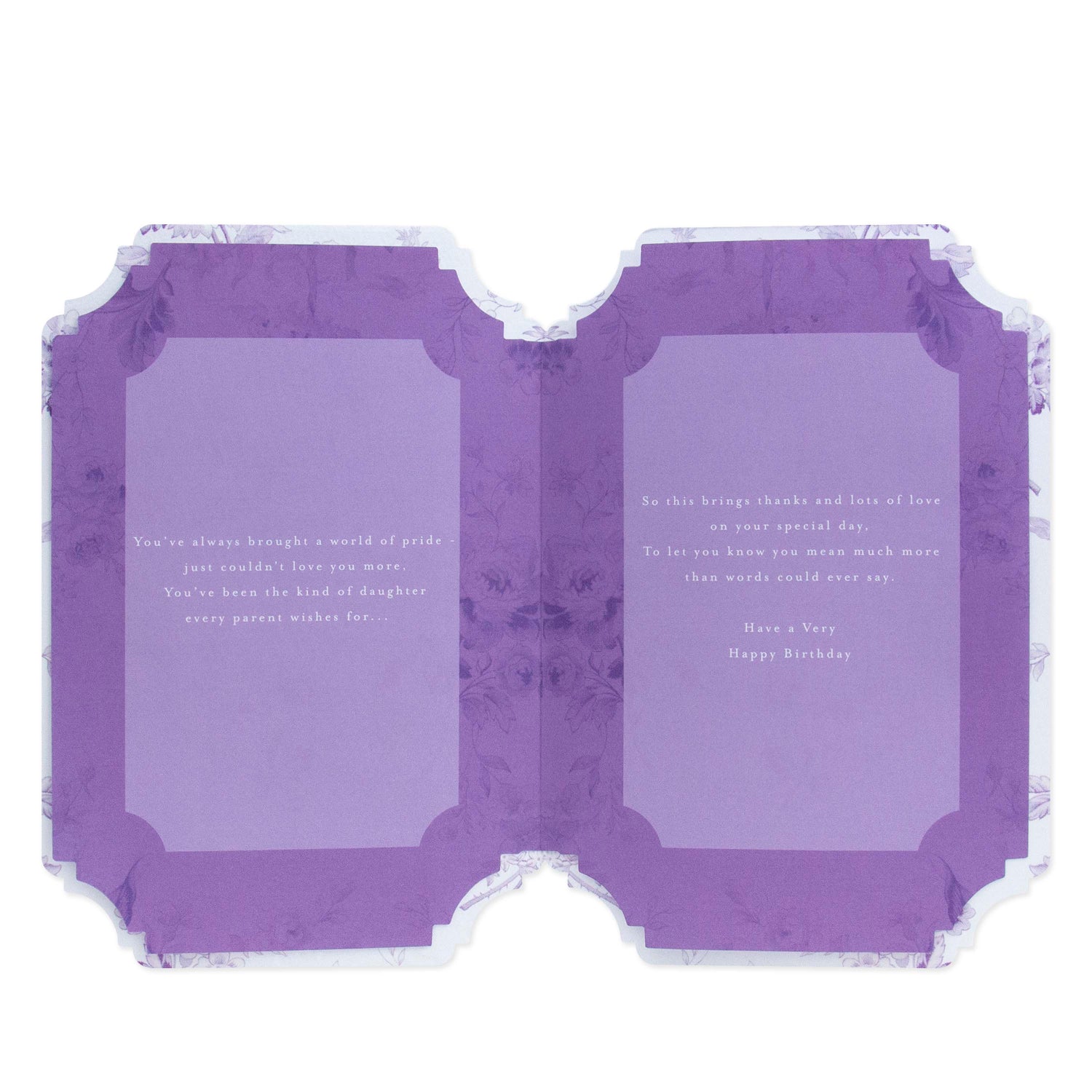 Celebrate your wonderful daughter with this stunning card from Hallmark featuring purple floral design and heartfelt birthday message inside.
