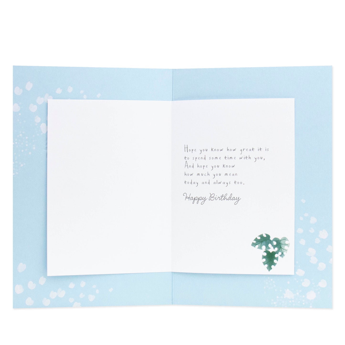 Hallmark Birthday Card - Especially for you on your Birthday, open view, featuring light blue background and handwritten birthday message.
