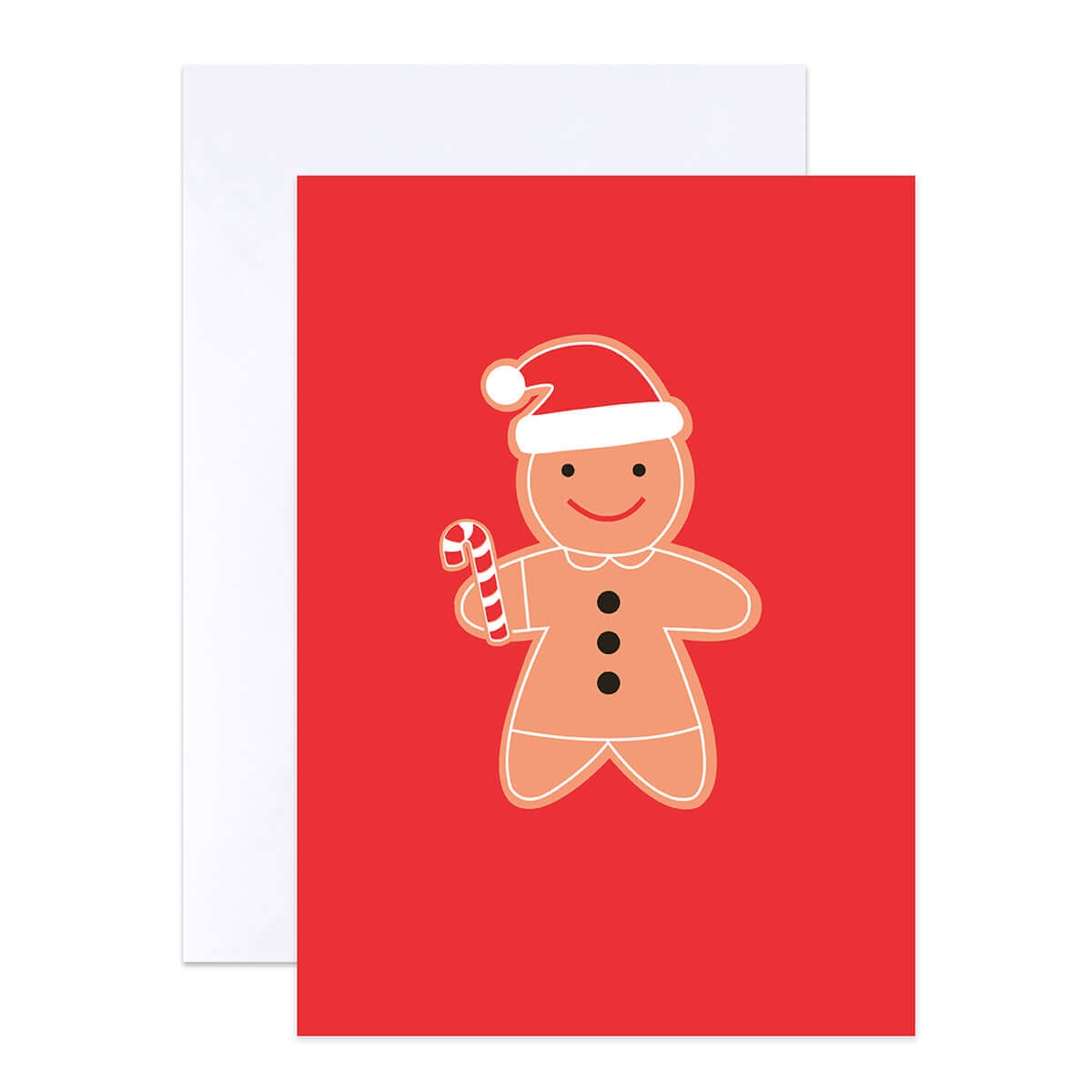 Hallmark Boxed Christmas Cards 8 Pack - Festive Gingerbread featuring a smiling gingerbread man with a candy cane on a vibrant red background.