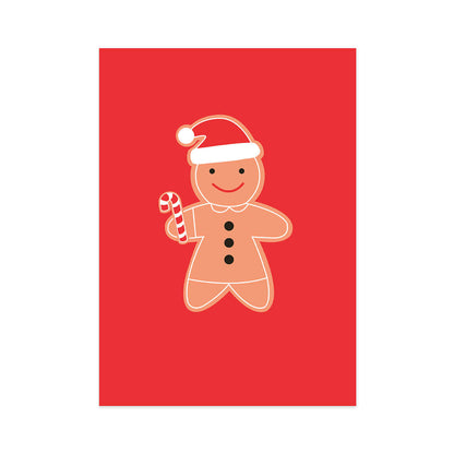 Hallmark Boxed Christmas Cards 8 Pack - Festive Gingerbread design featuring a cheerful gingerbread man with a candy cane against a red background.