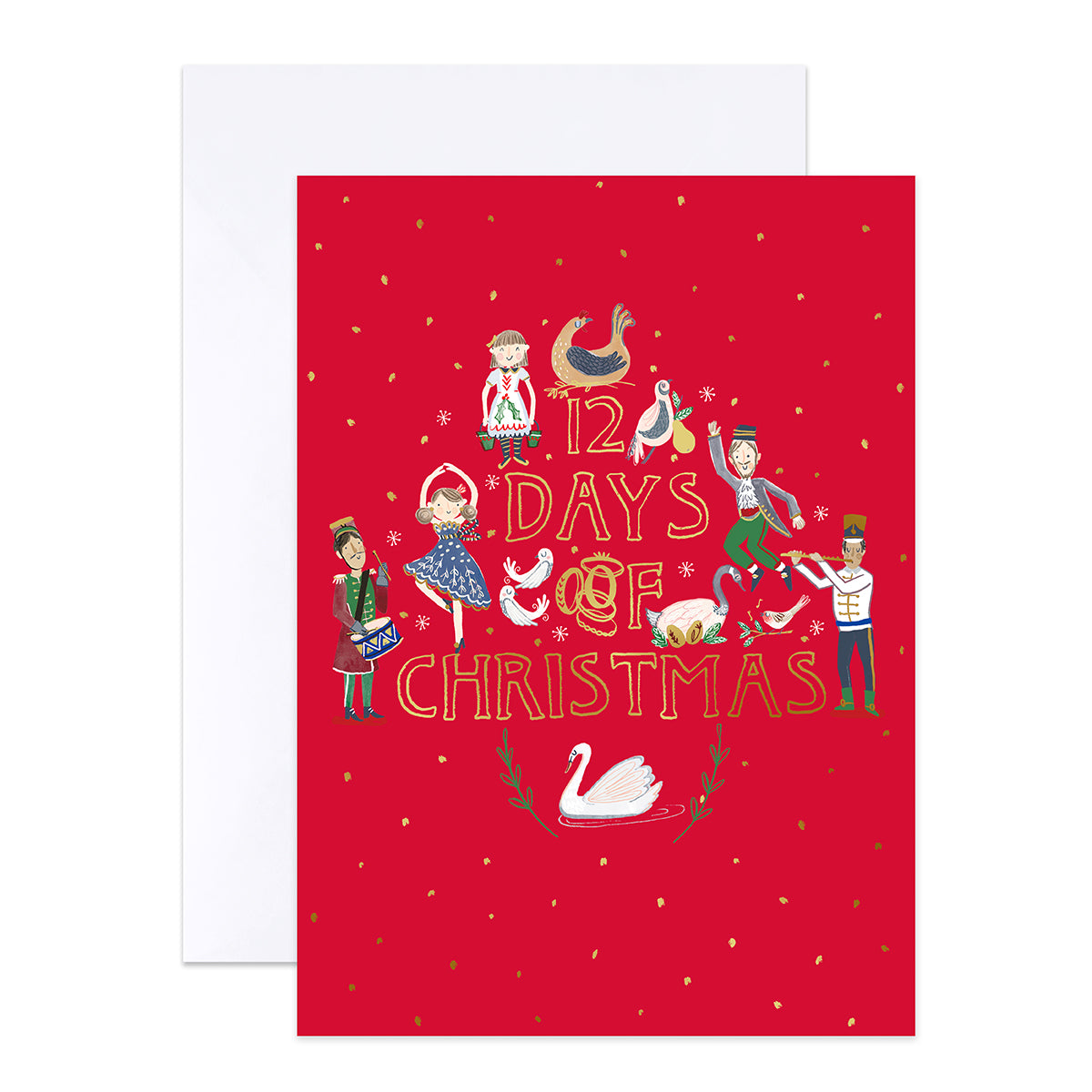 Hallmark Boxed Christmas Cards 10 Pack - 12 Days of Christmas featuring festive red design with illustrations of characters and gold accents.
