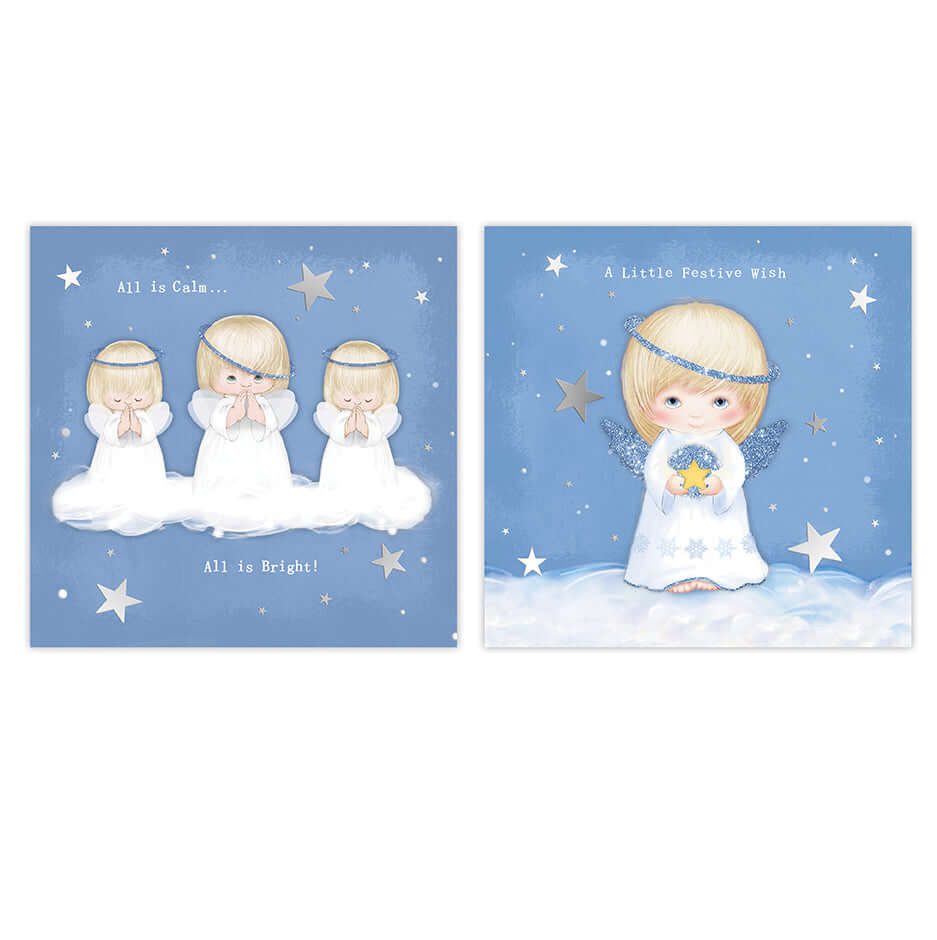 Hallmark Boxed Christmas Cards 10 Pack - Little Angels featuring two designs with three praying angels and a cute angel holding a star.