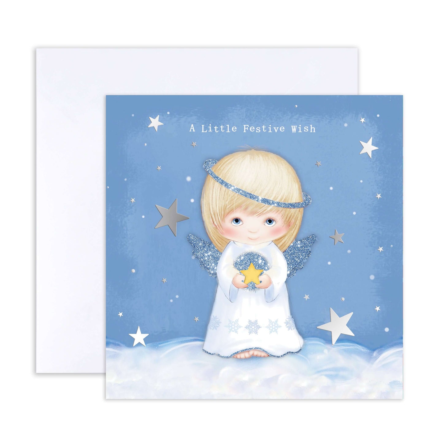 Hallmark Boxed Christmas Cards 10 Pack - Little Angels featuring an illustrated angel holding a star on a soft blue background.