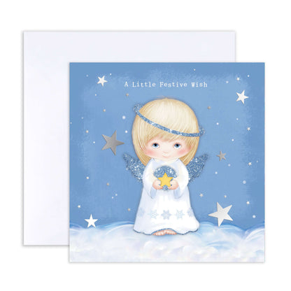 Hallmark Boxed Christmas Cards 10 Pack - Little Angels featuring an illustrated angel holding a star on a soft blue background.
