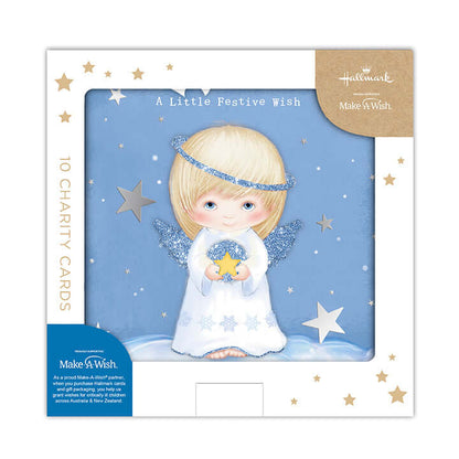 Hallmark Boxed Christmas Cards 10 Pack - Little Angels packaging featuring a blonde angel in a white robe with blue accents and stars