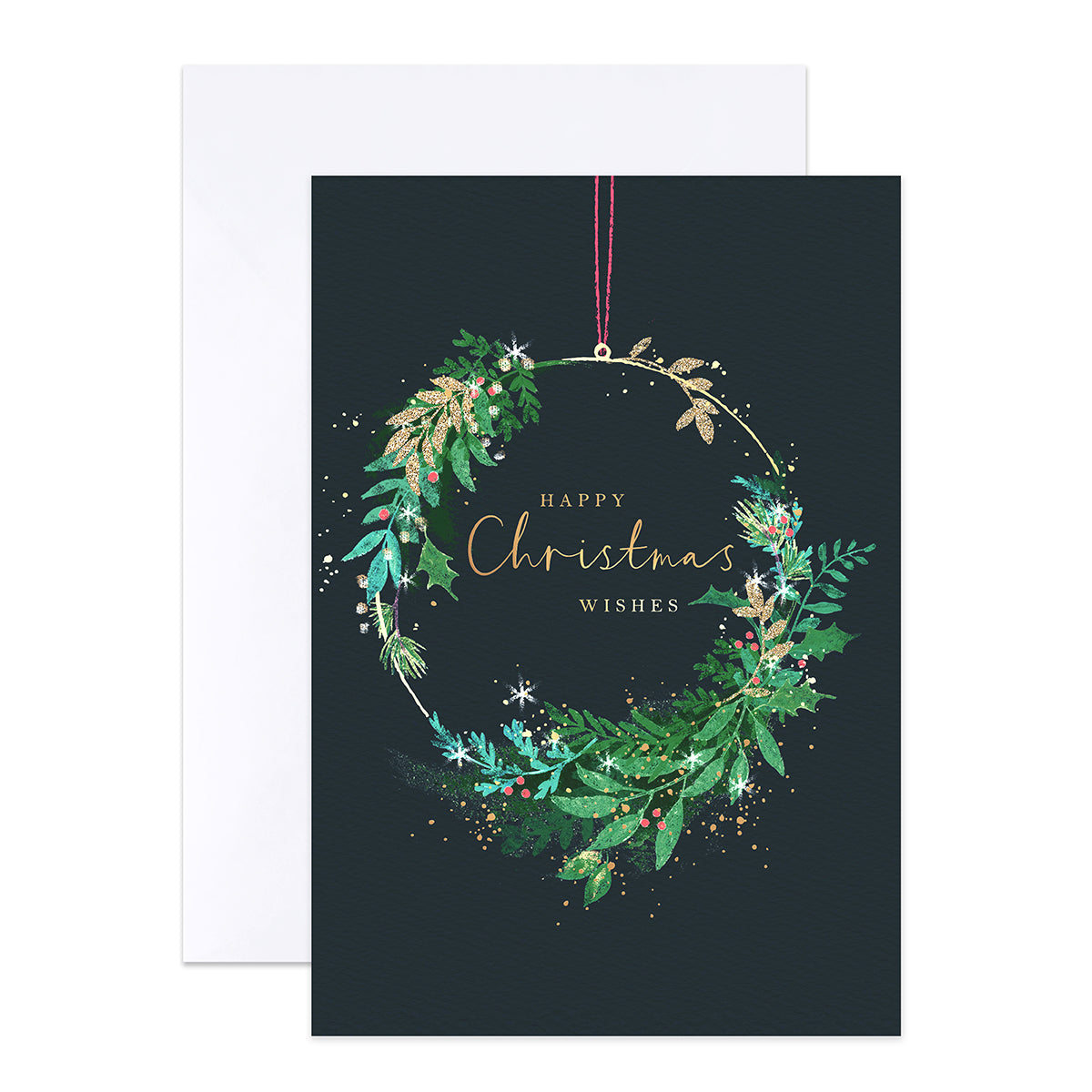 Hallmark Boxed Christmas Cards 10 Pack - Enjoy Every Moment, featuring a dark card with a gold foil wreath design and festive message.