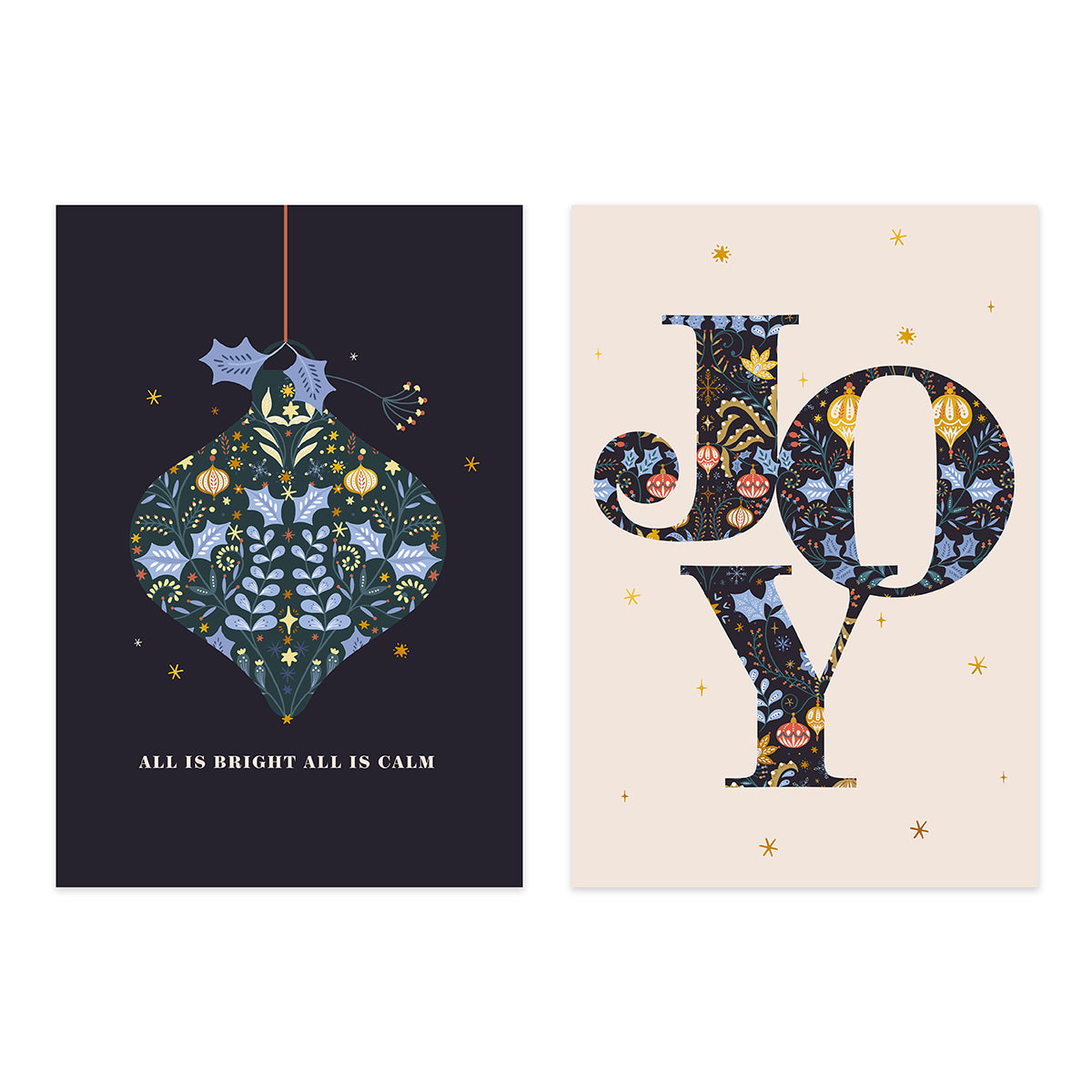 Hallmark Boxed Christmas Cards 10 Pack - Seasons Greetings featuring two designs, one with a floral bauble and one with the word JOY.
