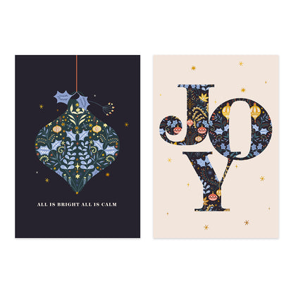 Hallmark Boxed Christmas Cards 10 Pack - Seasons Greetings featuring two designs, one with a floral bauble and one with the word JOY.